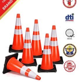 TRAFFIC CONE WITH RUBBER BASE COLOR: ORANGE WITH REFLECTORIZED STRIP HEIGHT: ATLEAST 50 CM